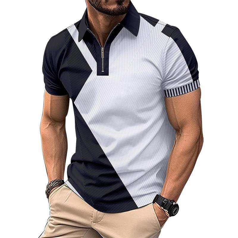 Men's Fashionable Slim-Fit Colour-Blocked Collared T-Shirt Polo Shirt