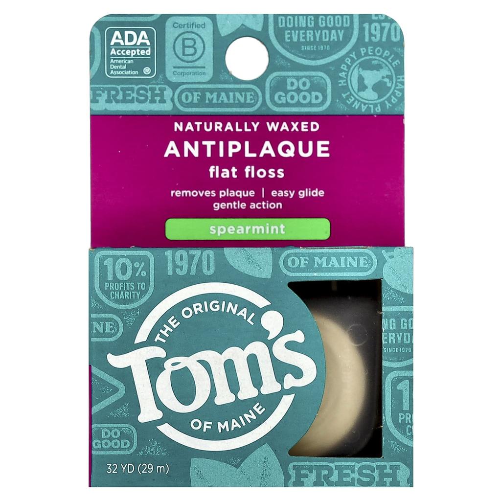 Tom'S Of Maine, Natural Waxed Anti-Plaque Flat Floss, Spearmint, 29M(32Yd)