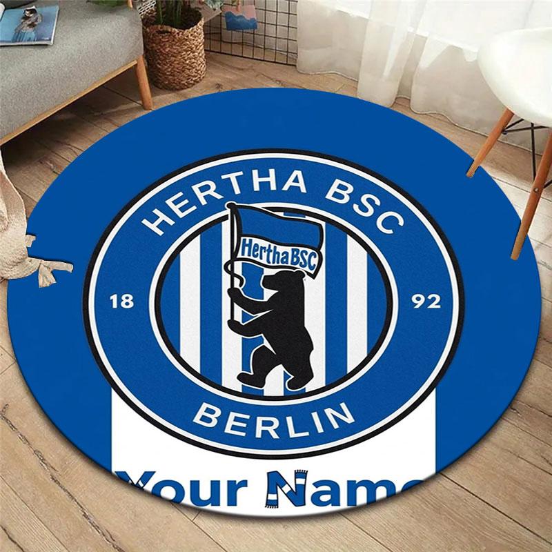 Hertha BSC Custom Name Round Area Rug,Carpet Rug for Living Room Bedroom Sofa Playroom Decor,Non-slip Floor Mat
