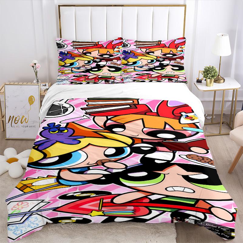 Powerpuff Girls Adventure Print 3Pcs Bedding Setduvet Cover With 2 Bedropillowcase Home Birthday Gift