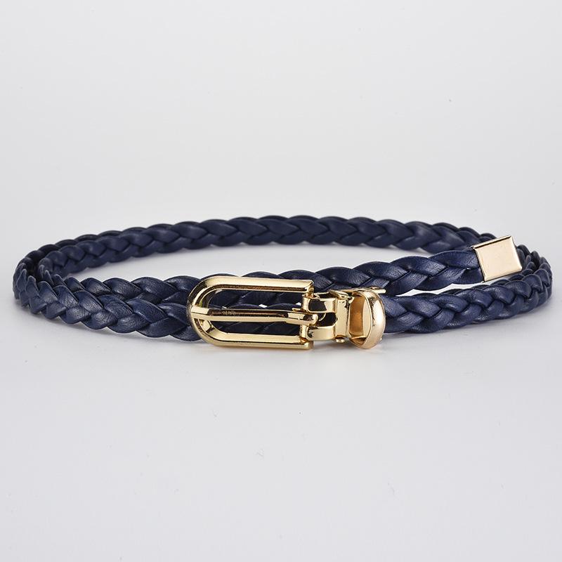 Women's Korean Style Candy Color Knotted Braided Leather Belt with Clip Buckle