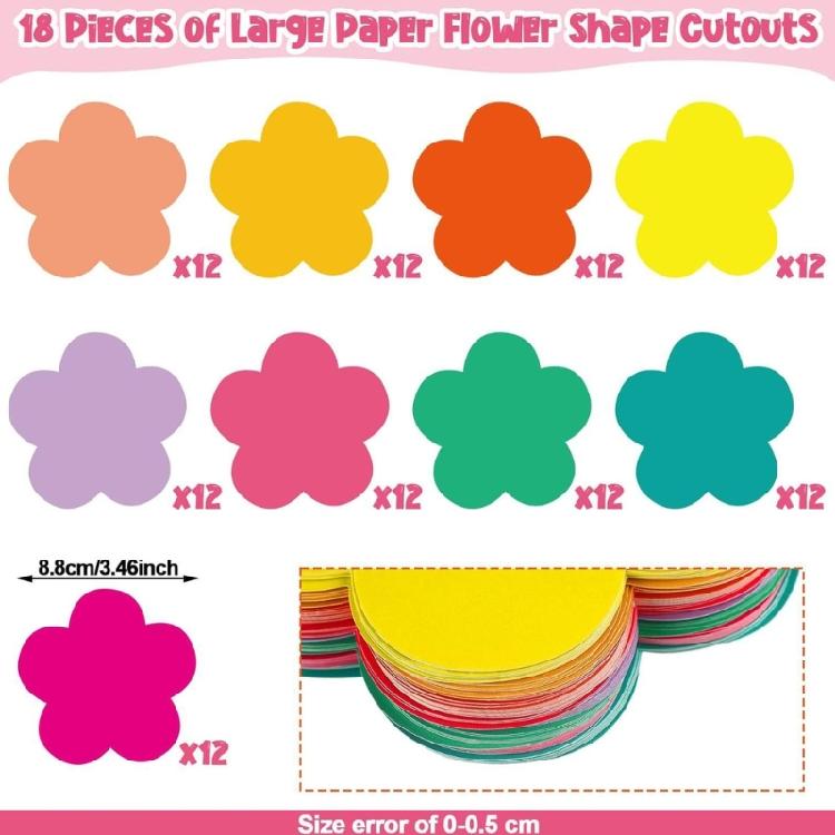 108 Pezzi Ritagli Rotondi Ritagli a Farfalla Ritagli di Fiori Primaverili Carta Colorata Assortita Fustellati per Bacheca