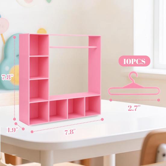 Yousheng Doll Clothes Wardrobe with 10 Hangers Girl Doll Clothing Storage Closet Dollhouse Figure Doll Accessories Garment Display Box