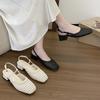 Hollow Temperament Sandals Fairy Square Head French Thick Heel Versatile Women's Summer Braided Belt Rear Empty Wind Hole Shoes