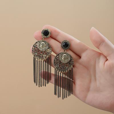 Böhmische Diamantbesetzte Porträt-Fransenohrringe Damen Retro Leichter Luxus Ohrringe, High-End Mode Personalisierte Ohrringe