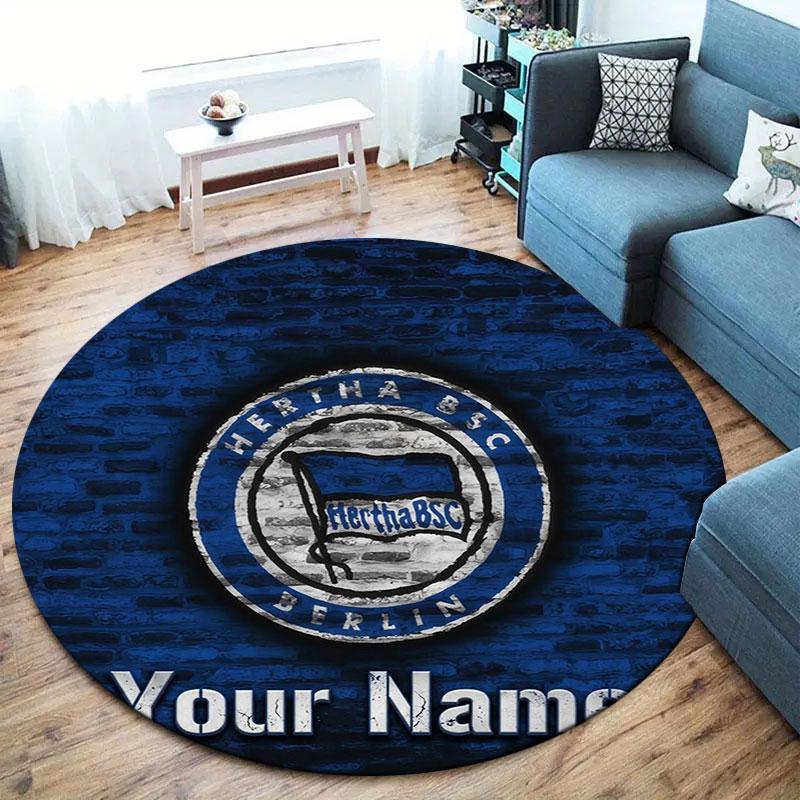 Hertha BSC Custom Name Round Area Rug,Carpet Rug for Living Room Bedroom Sofa Playroom Decor,Non-slip Floor Mat
