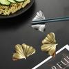 4pcs 304 Stainless Steel Chopstick Pillow Rust-proof Pen Rack Ginkgo Leaf Chopsticks Holder  Canteen