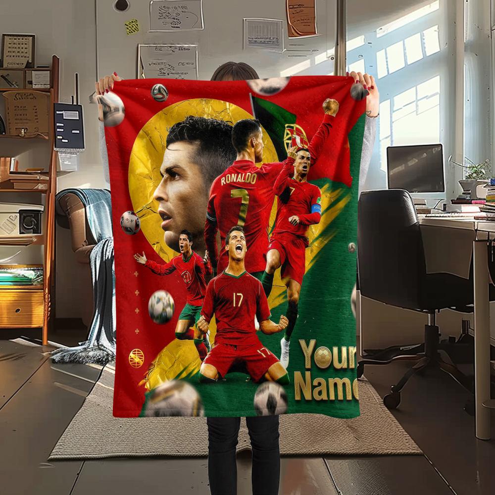 1PC Custom Name CR7 Patterned Flannel Blanket Suitable For All Seasons for Home Decor Warmth and Comfort Gifts Holiday Present -HE118