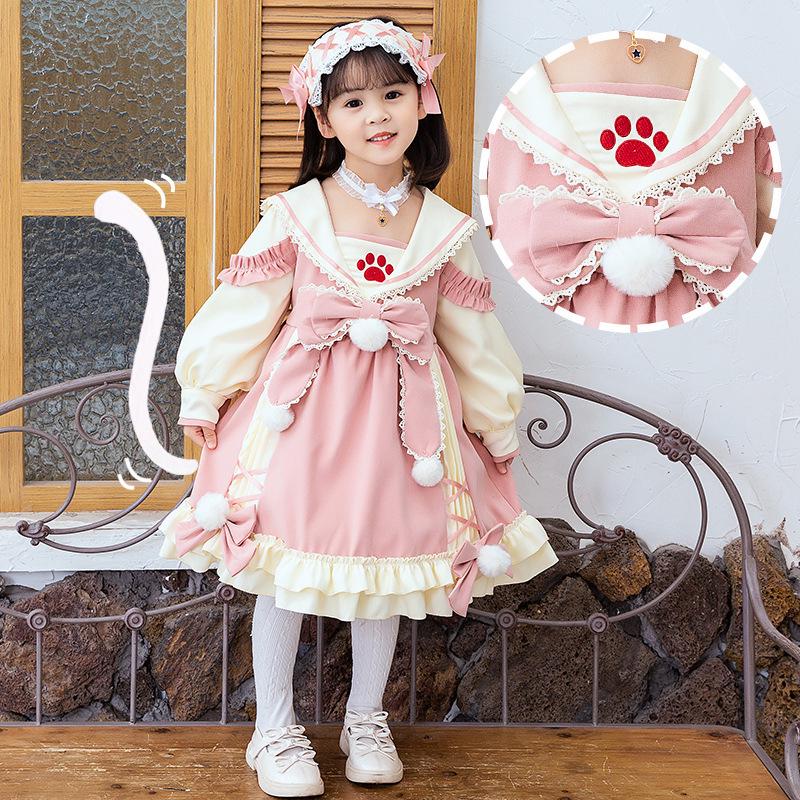 Girls' Lolita Cute Dress with Warm Fleece Lining - Spring & Autumn Formal Princess Dress for Small to Medium Primary School Children
