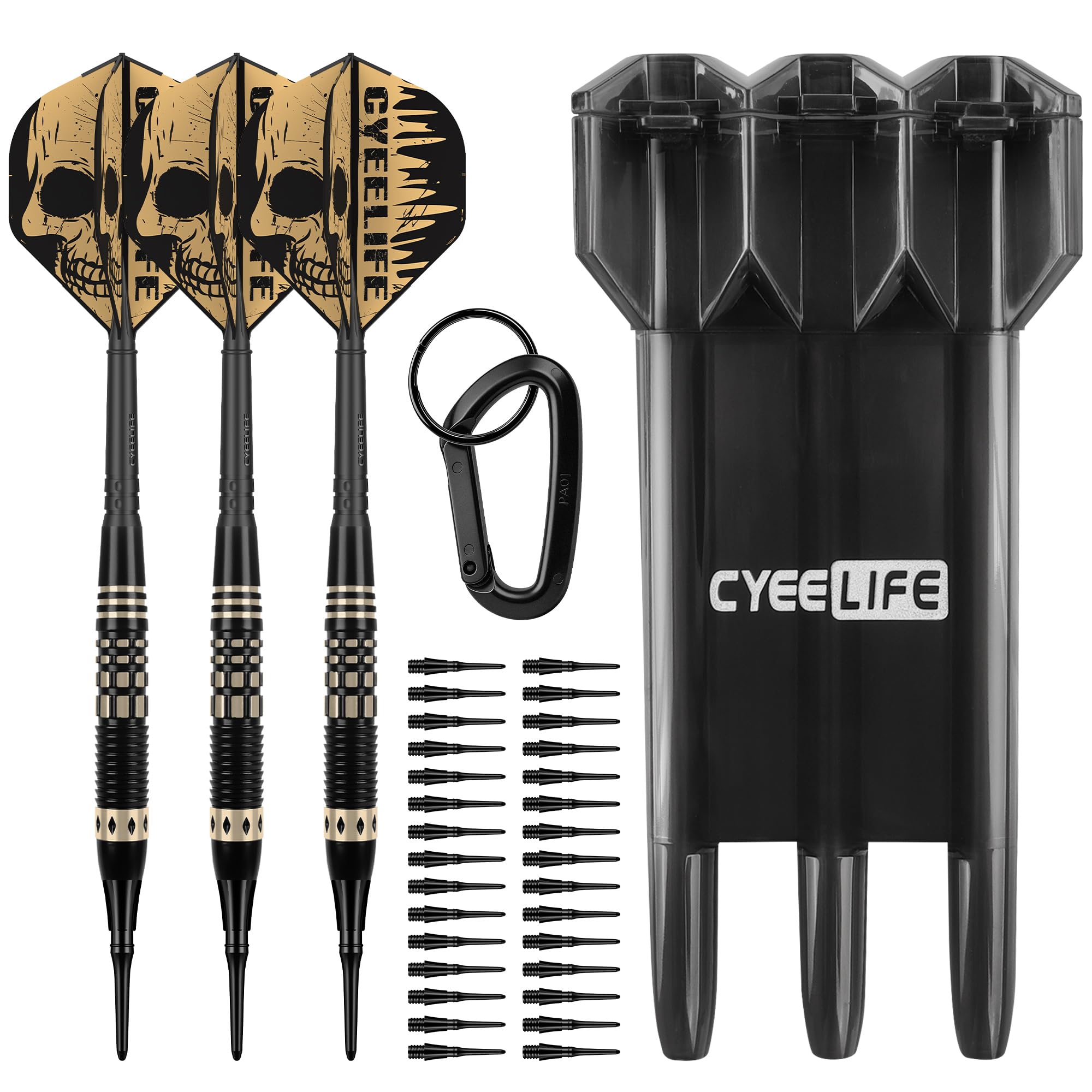 CyeeLife plastic tip darts 3 set 16 gram 2in1 dart flights & shafts soft dart set dart case included 30 plastic tips for electronic dartboard чёрный