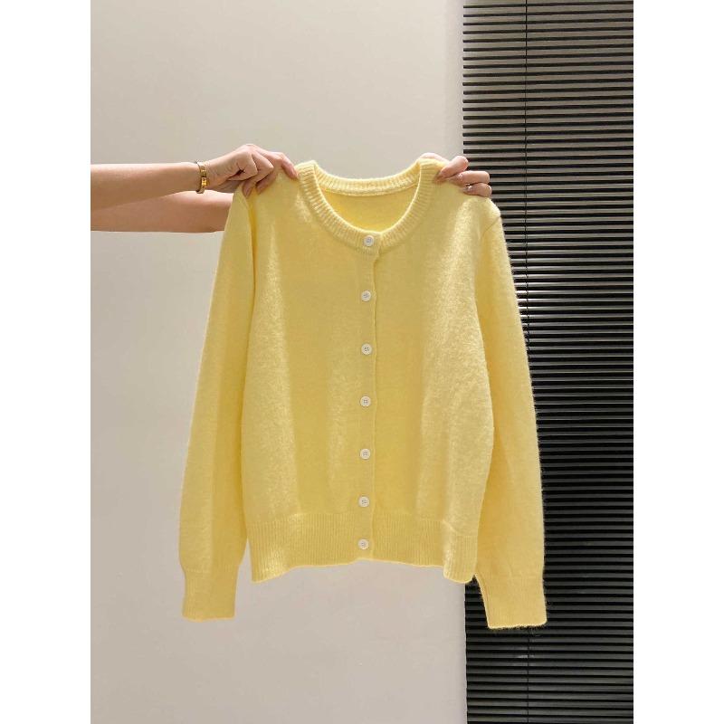 Sea Salt Blue Fresh Round Neck Versatile Top Jacket Women's Autumn and Winter Girl Soft Waxy Knitted Single-breasted Sweater Cardigan