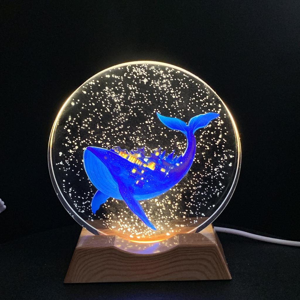 The base of the world crystal LED night light strip for whales, a glass decorative lamp, suitable for bedrooms, living rooms, bi