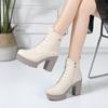 Autumn Winter Fashion Warm Block High Heels Cotton Shoes With Fur Platform Boots Thick Bottom Office Model Snow Ankle Boots