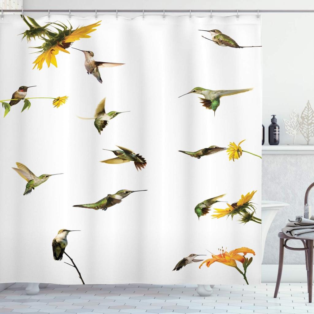 Antlers Shower Curtain Moose In Winter Forest Wildlife Reindeer Christmas Theme Watercolor Painting Style, Cloth Fabric Bathroom