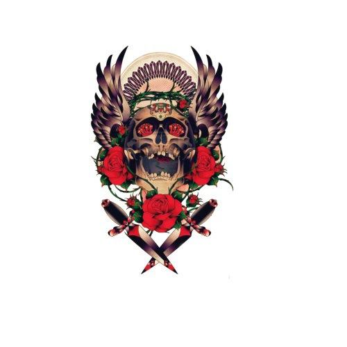Ukiyo-E Painted Skull Prajna Tattoo Sticker Wake-Up Meaning Flower Arm Half Arm Water Transfer Waterproof Tattoo Sticker