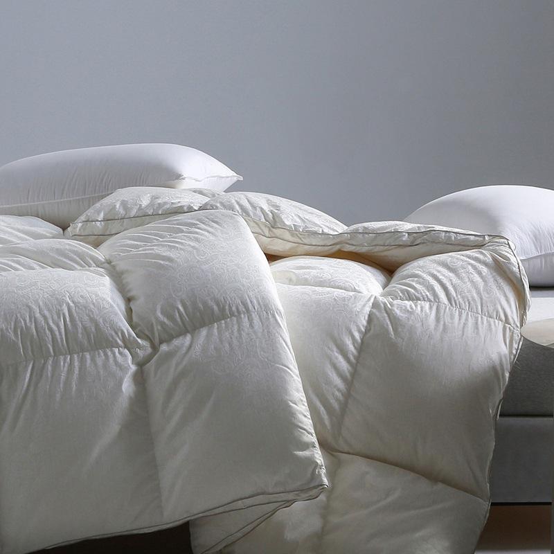 Ren bomull, stille dundyne femstjerners hotell vinterfortykket 95 hvit gåsedundynekjerne sølv silke langstiftet bomullsdyne