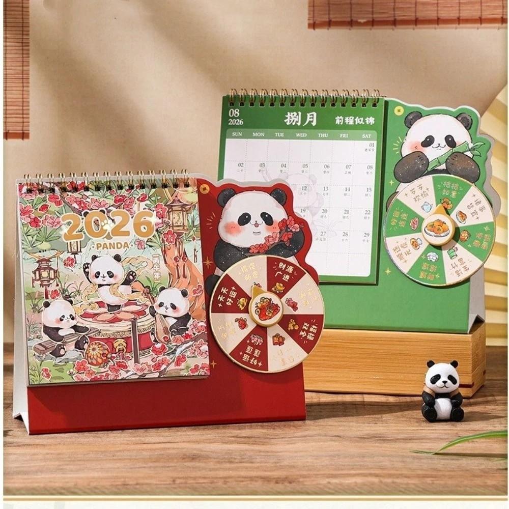 Cartoon Panda New Year Desktop Calendar Double Coil Flip Calendar Rotary Table Calendar  Gift