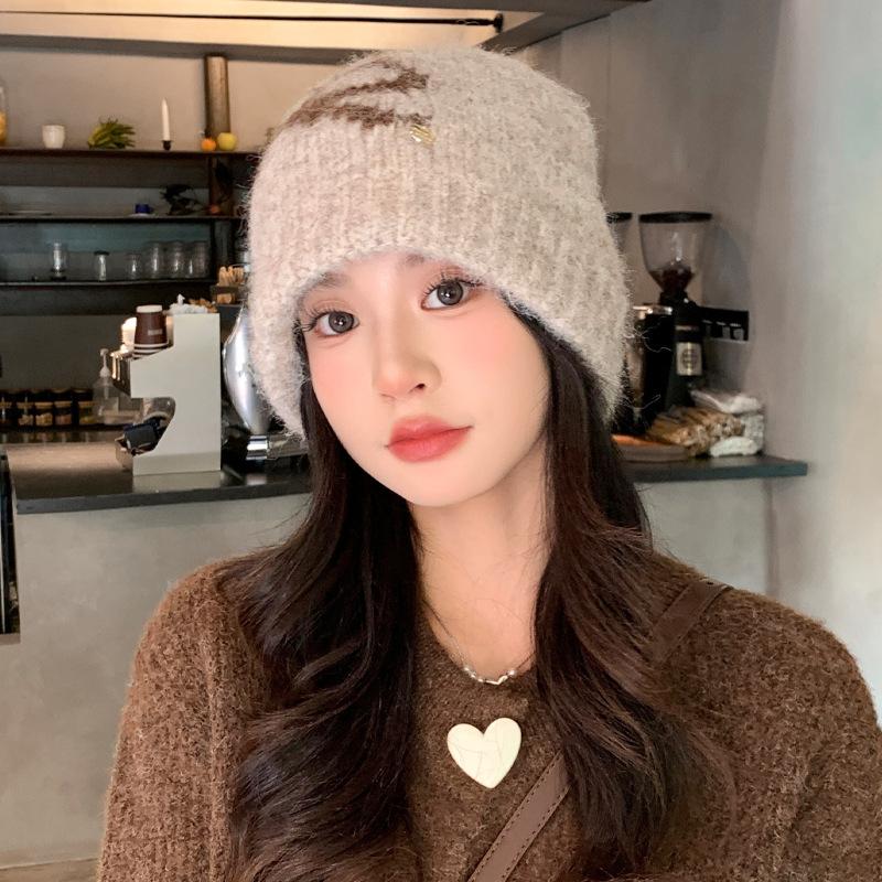 Sweet and Cute Bow Jacquard Knitted Cold Hat Autumn and Winter Casual Versatile Warm Hat Outdoor Cold Hat Women