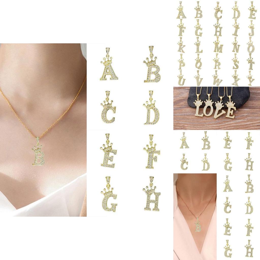 Luxurious Gold Alphabet Necklace With Crown Pendant For Women And Girls