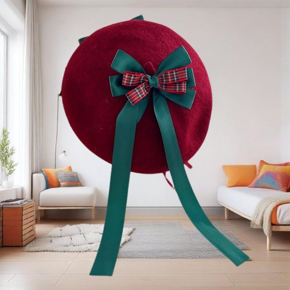 Fashion Lolita Hat Ribbon Bowknot Winter Beanie Cap Y2K Japanese Style Beret Teenage