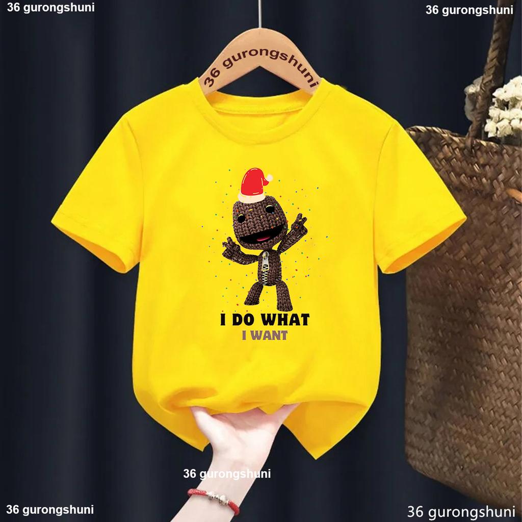 New Boys T-Shirt Funny Video Game Lbp Sackboy Cartoon Print Kid Tshirt Fashion Trendy Boys Clothes Summer O-Neck White Shirt Top