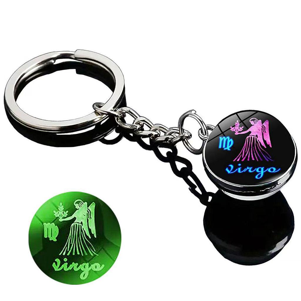 Kulatý svítící krystal zvěrokruhu Keychain - Panna & Lev