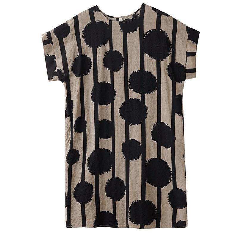 Real shot summer thin cotton and linen literary retro loose short sleeve fat mm knee dress women