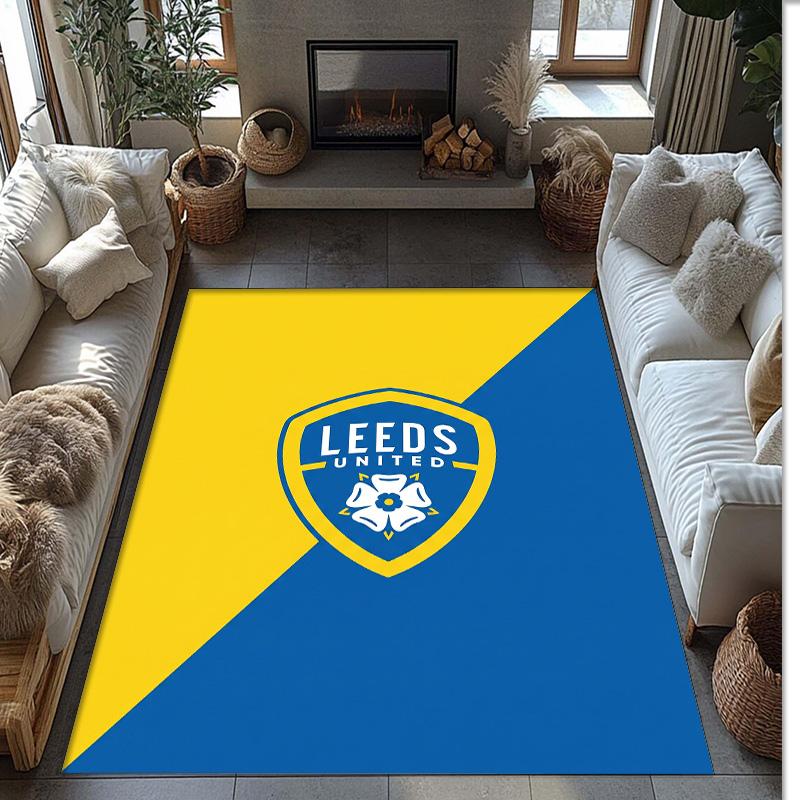 Leeds United Football Print Crystal Velvet Rug, Comfortable Water Absorbent Non Slip Indoor Floor Carpet