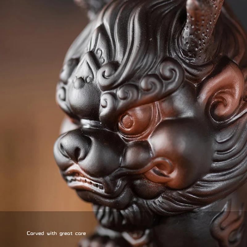 Ceramic Fortune Kylin Statue -Chinese Mythological Kylin Sculpture -Home Office desktop mascot Best Selling Feng Shui Ornament