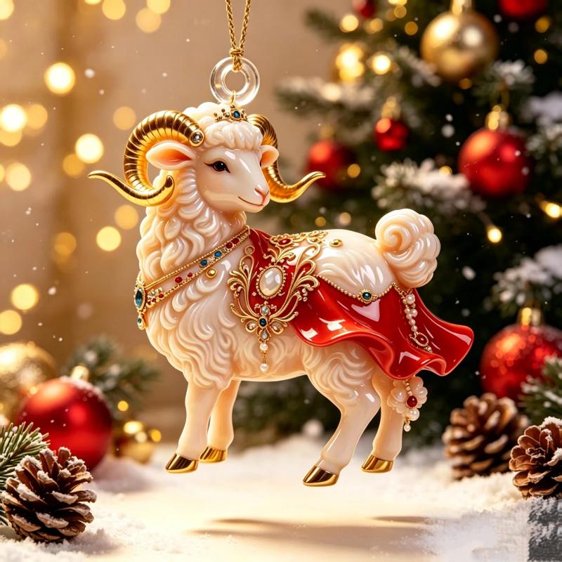2D Flat Goat Hanging Ornament 1Pc Premium Acrylic Animal Pendant for Christmas Winter Holiday Home Decor