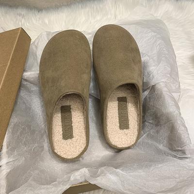 Chaussures Boken à semelles compensées avec tête de sac en velours et demi-pantoufles pour femmes à porter 2024 nouvel automne et hiver pantoufles Boken en coton à une pédale