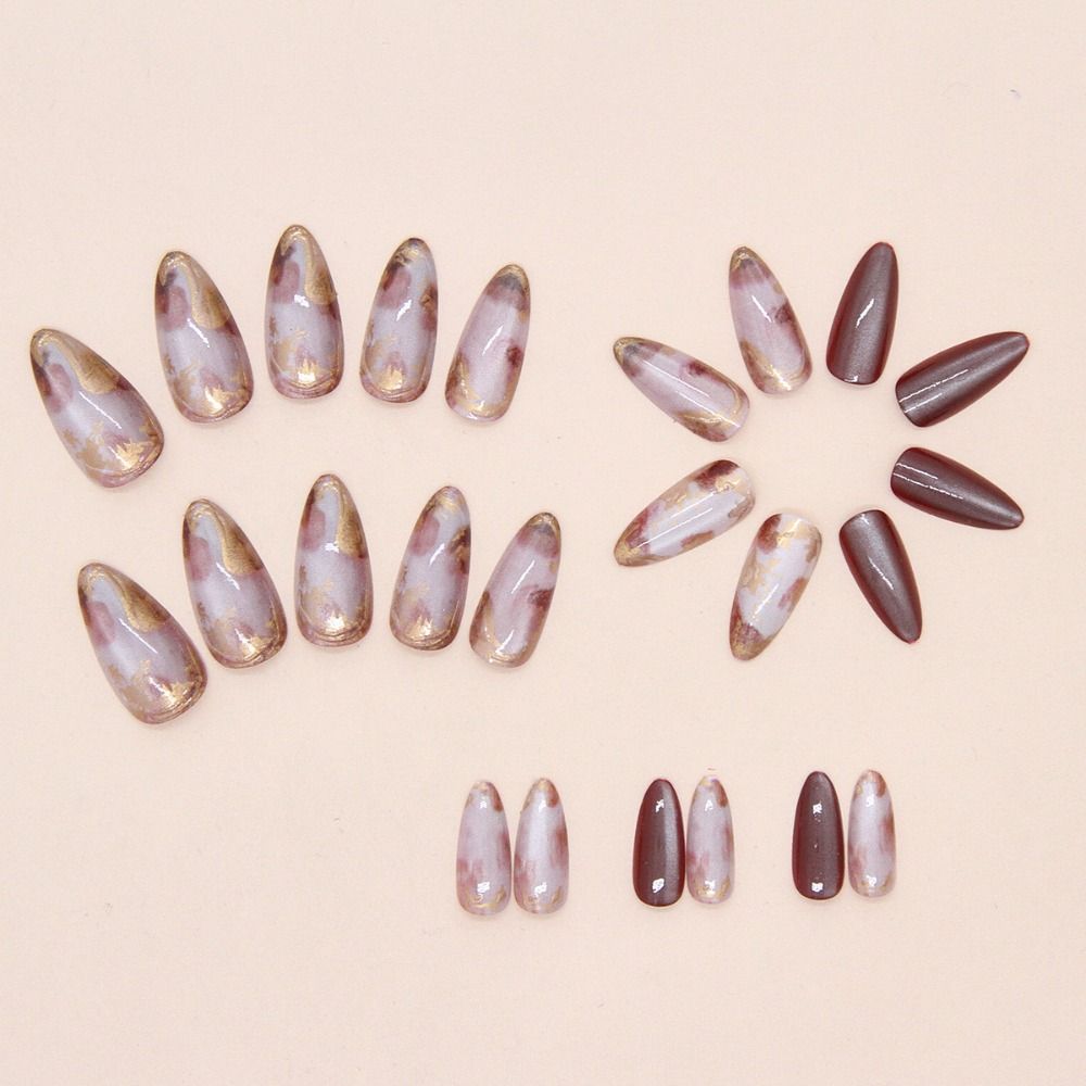 24pcs Long Almond Fake Nails French White Edge Press On Nails Manicure False Nails  Women