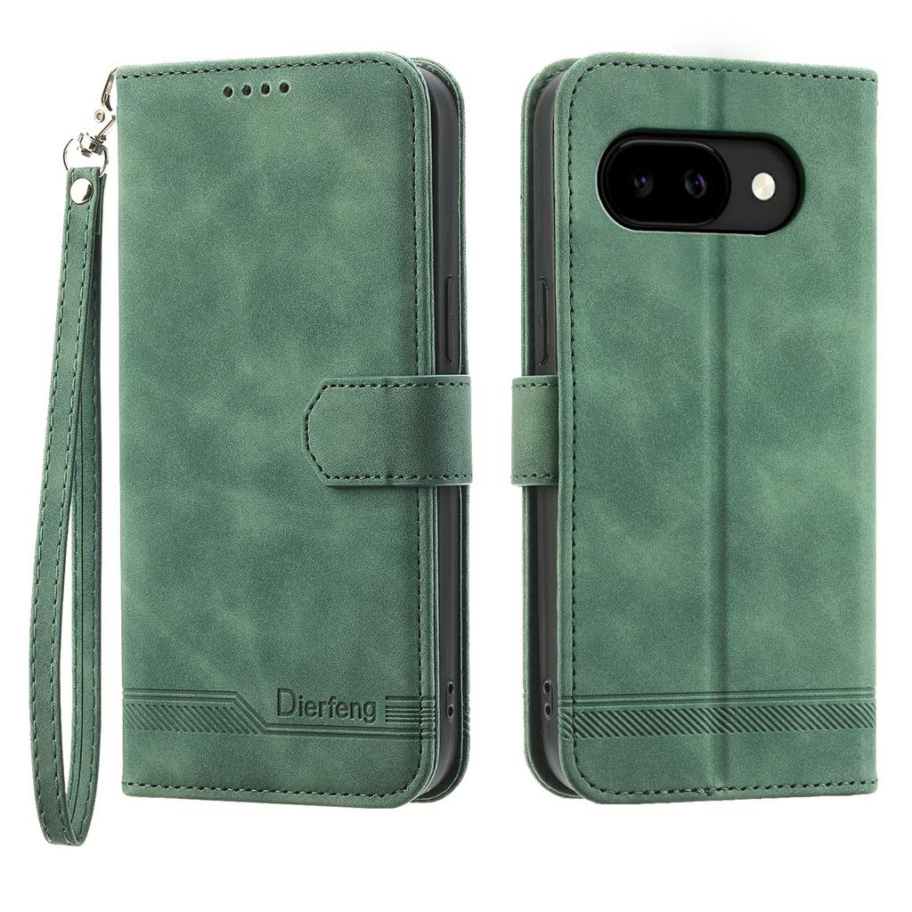 DIERFENG DF-03 For Google Pixel 10a Case Lines Imprint Wallet Leather Phone Cover with Wrist Strap