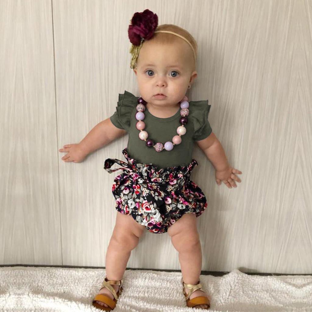 

Комбинезон с рюшами для новорожденных девочек + шорты с цветочным принтом, комплект одежды из 3 предметов