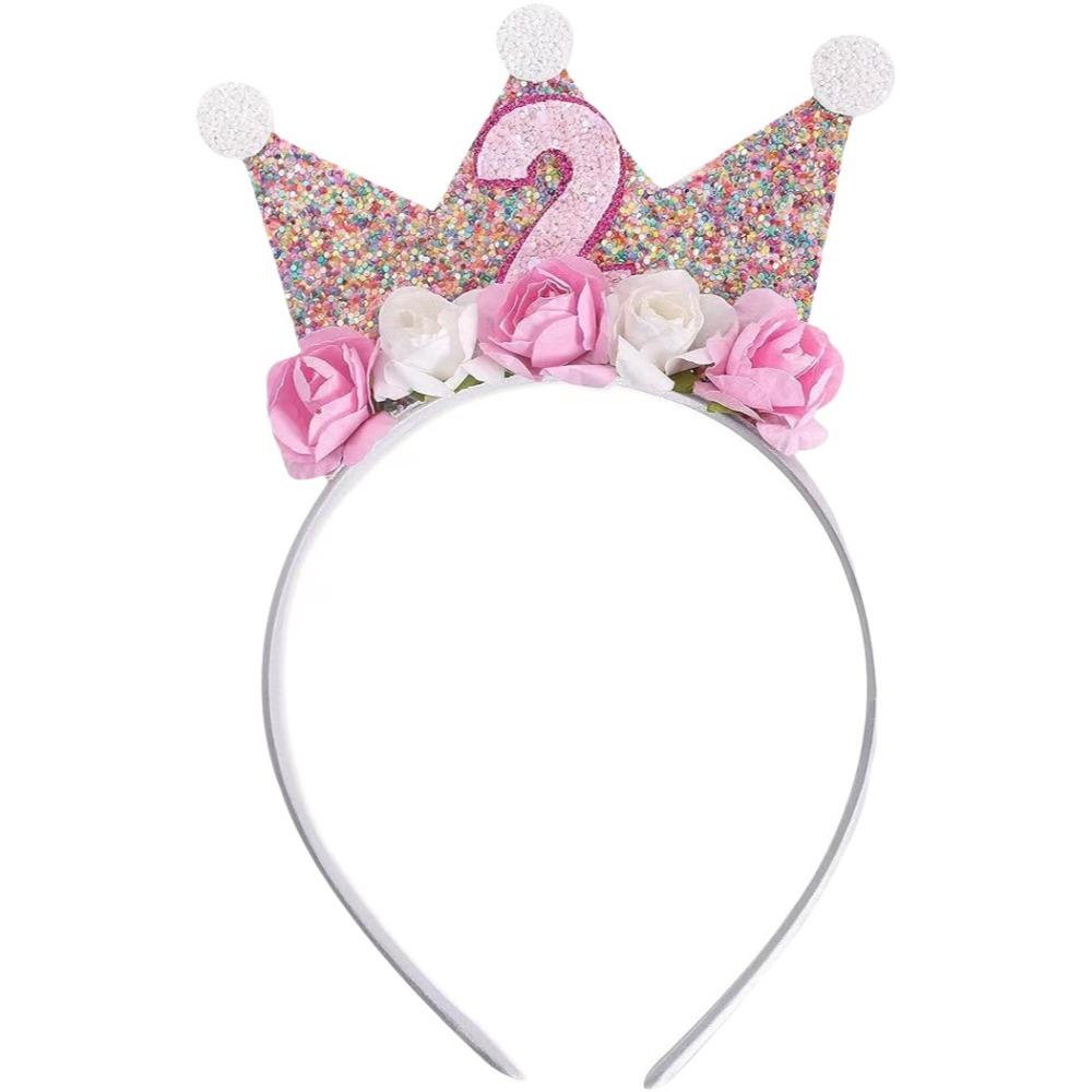 

Kids 2-6Y Birthday Party Headband Birthday Tiara Sparkle Flower Crown Hairband Comfortable Lightweight Princess Hair Band