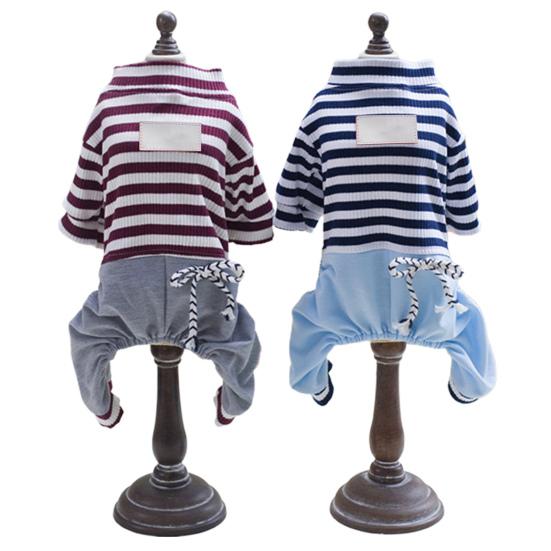 Pet Spring High Neck Striped Pattern Four-legged Pants T-shirt  Dog Cat Clothes