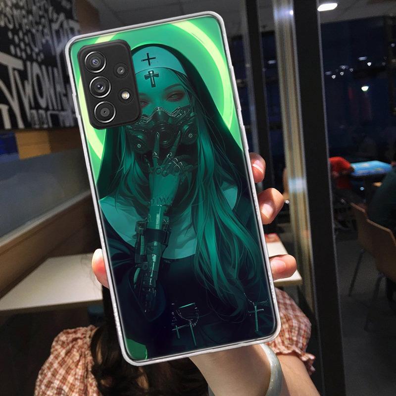 Dunkle Nonne Handyhülle für Samsung A54 A57 A37 A17 A14 A15 A12 A24 A34 A55 A35 A25 A52S A07 A05S A04S A22 A32 A72 Galaxy Note 20 10