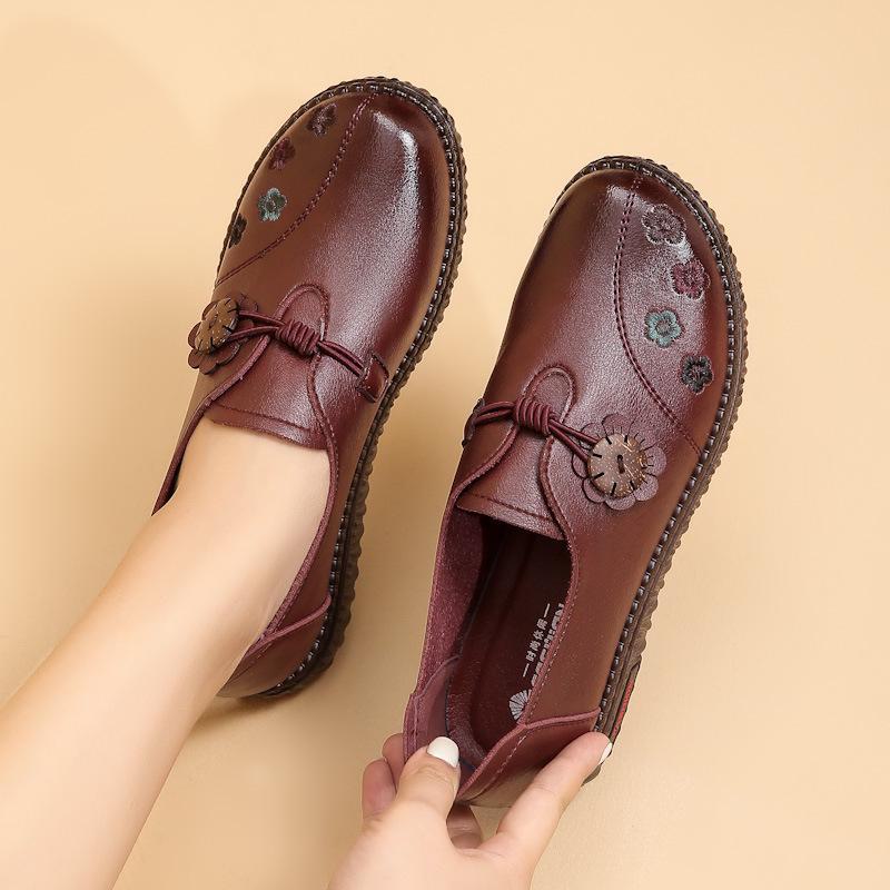 

Удобная кожаная обувь для женщин среднего возраста: Мягкая подошва, повседневная одежда для весны и осени 2016, 37 красный