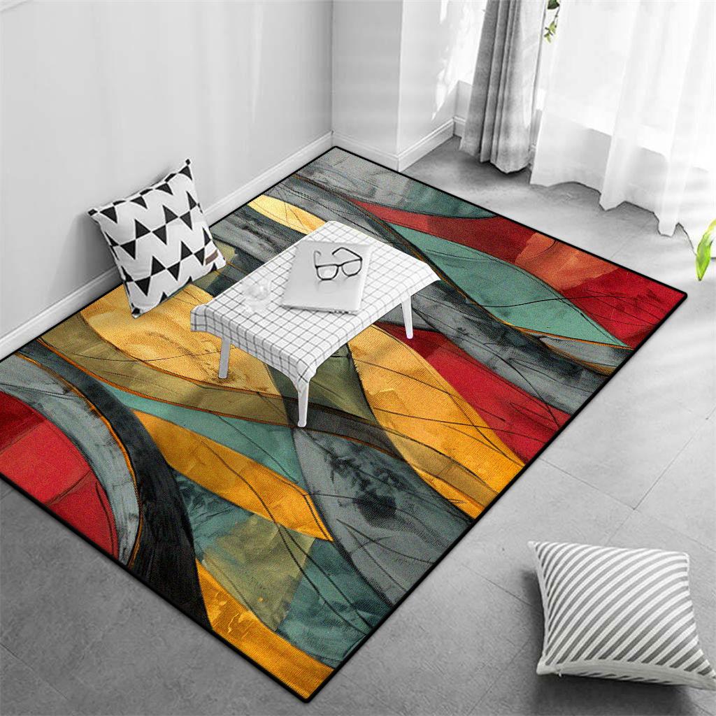 Modern Abstract Big Size Decorative Rug for Living Room Non-slip Easy Cleaning Coffee Tables Mat Office Cloakroom Carpet Flannel