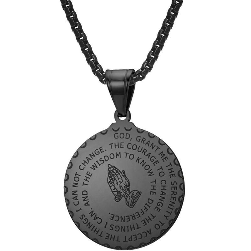 Men's Praying Hands Coin Pendant Round Medal Necklace Religious Hands Prayer Jewelry
