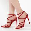 Fashion Solid Color Rhinestone Chain Cross Tie Toe Exposed Toes Sandals European American Hollow Sexy Pointed Party Sandals Size 35-44