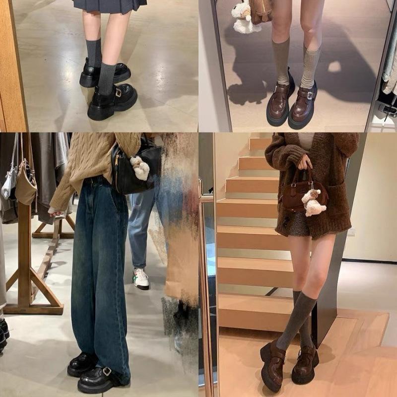Inner height increase 7CM small size 3233 round head one pedal thick heel loafer single shoes small leather shoes women