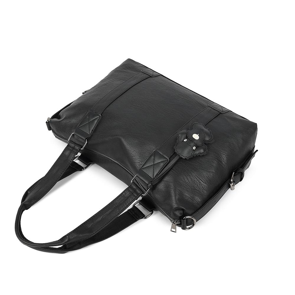 Kadınlar İçin Büyük Kapasiteli Siyah Omuz Çantaları Büyük Alışveriş Çantası Düz Renk Yumuşak Deri Çapraz Çanta Bayan Seyahat Tote Çantası