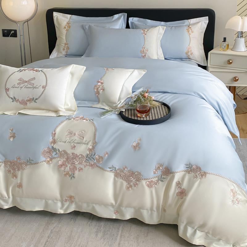 

Класс А Материнский и Младенческий Класс Высококачественный 180 Хлопок Длинноволокнистый 4шт Набор Хлопок Чистый Хлопок Вышитый Цветок Пододеяльник Матрас Спальный 2.0m bed sheet 4pc quilt 2*2.4m