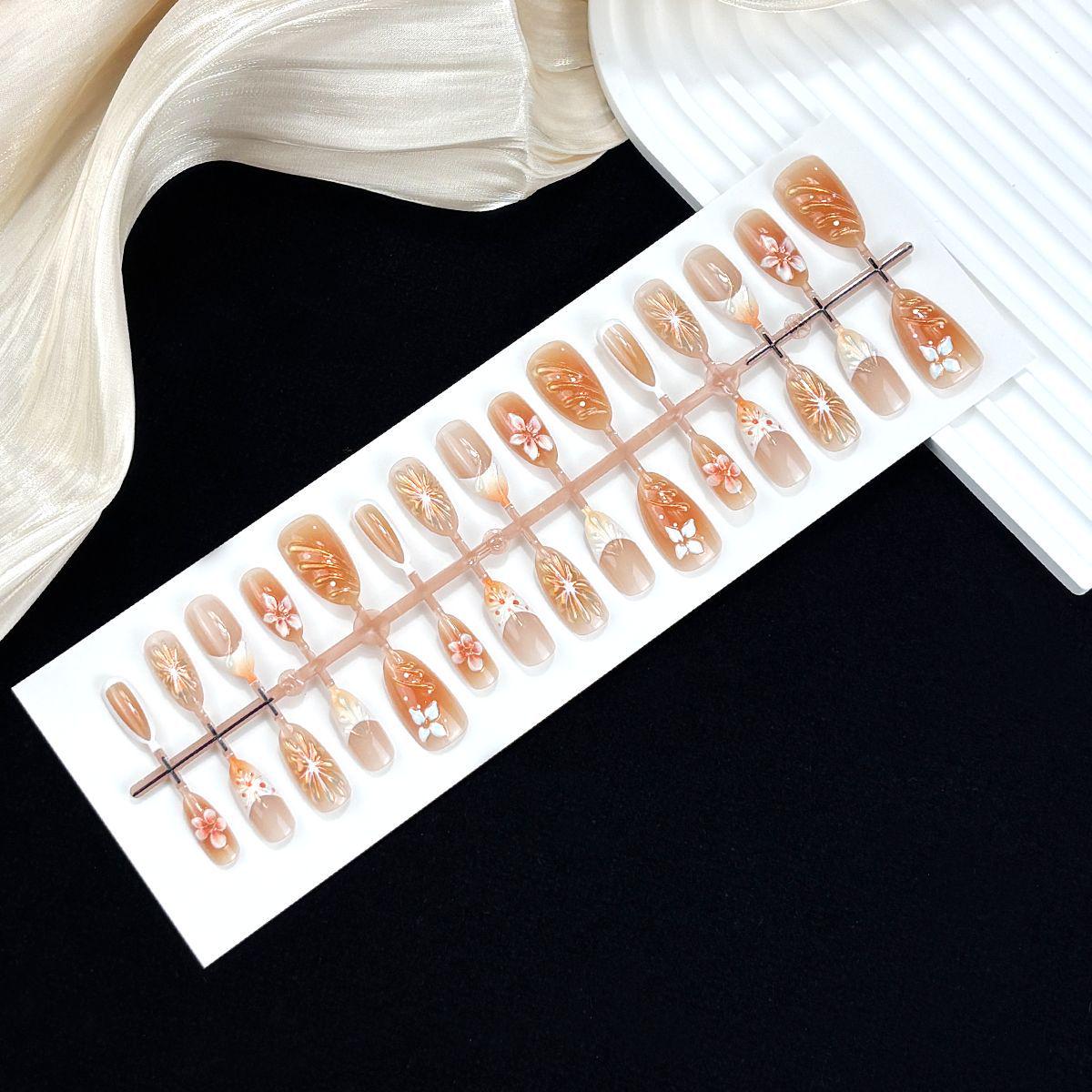 High-End 3D French Blush Petals Cat Eye Almond Press-on Nail Stickers