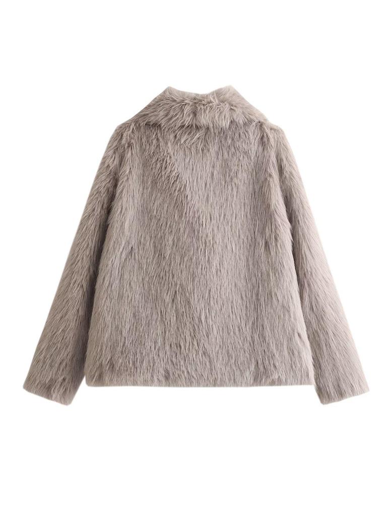 Plus Size Women's Faux Fur Lapel Jacket - 2024 Spring/Autumn European & American Style