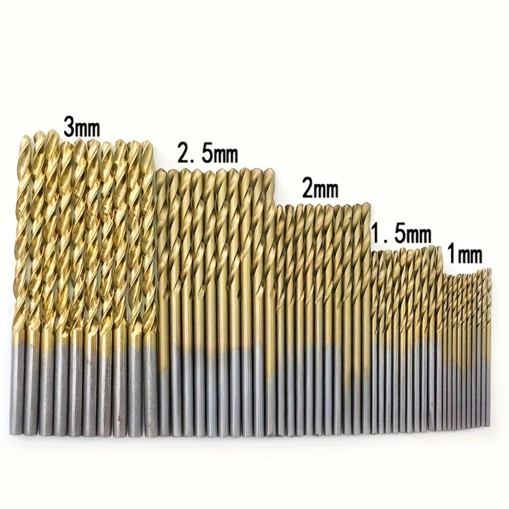 50pcs Titanium Coated High Speed Steel Drill Bits Hexagonal Shaft Straight Spiral Circular Twist Bits for Metal Wood Plastic
