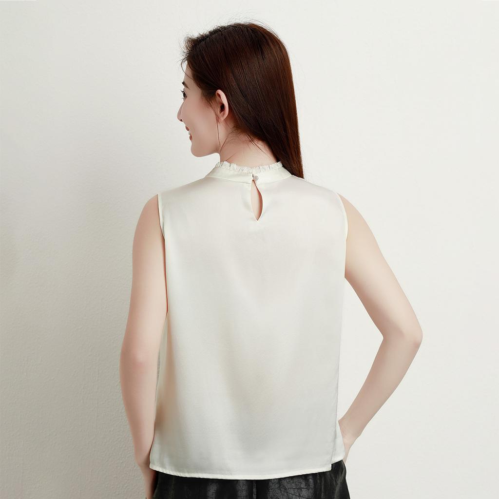 New 92% Mulberry Silk Tank Top Fashionable High End Handmade Pinch Flower Binding Bead Versatile Shirt Commuter Women's T-shirt