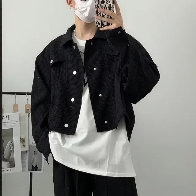 Herren-Frühlingsjacke, einfarbig, lockeres Revers, kurze Jacke