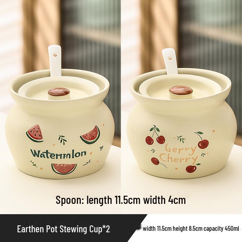 Ceramic Earthen Pot with Lid for Stews & Double Boiled Dishes - Single-Serve Steamed Egg Cup Included